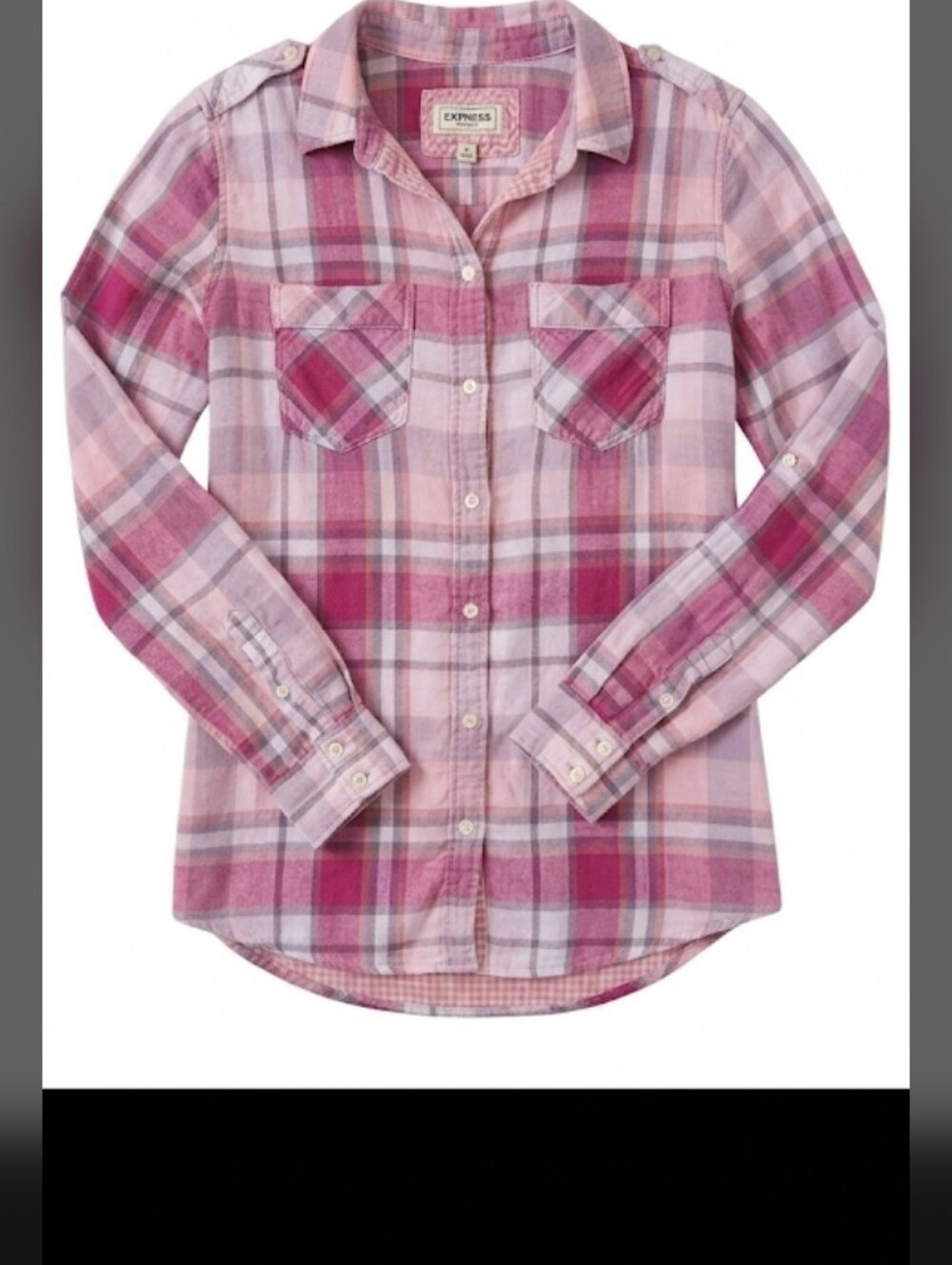Express Viscose Boyfriend Lined Pink Shades Plaid Button-Up Shirt!!!